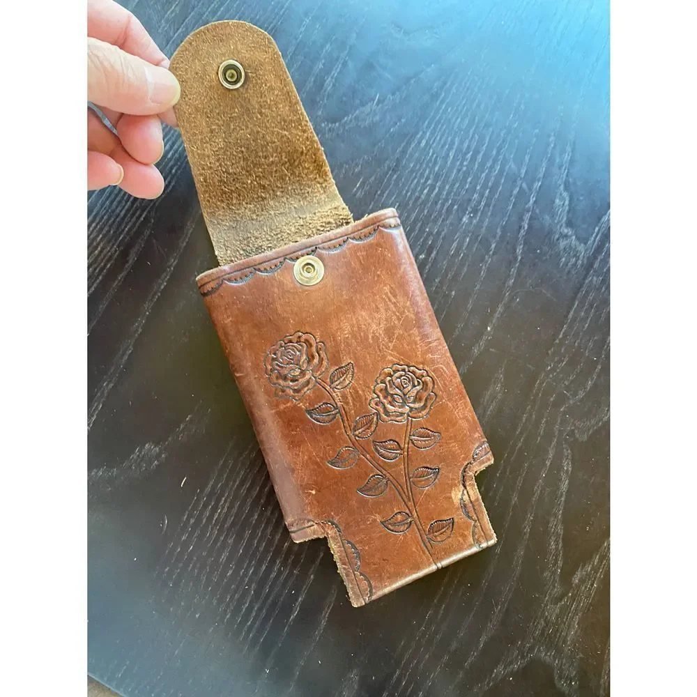 Vintage Genuine Leather Hand Tooled Cell Phone Case